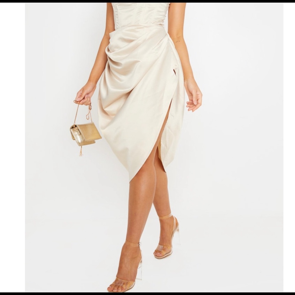 Satin ruched midi skirt